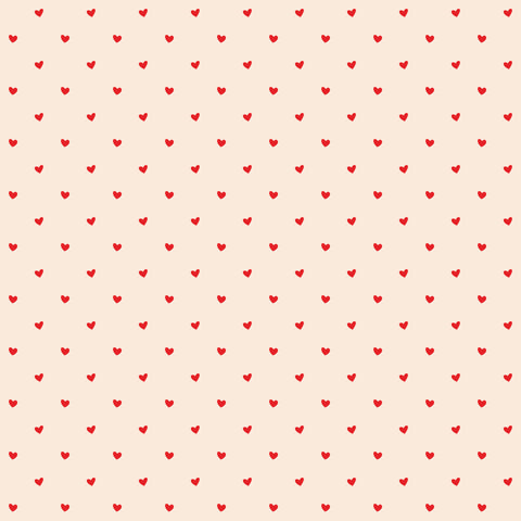 A wallpaper with a pattern of small red hearts distributed evenly across a beige background.