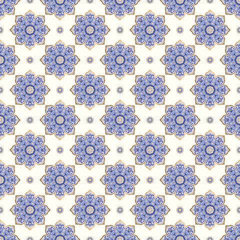 Turkish Ornamental Removable Wallpaper - Floral Tile Design - Blue