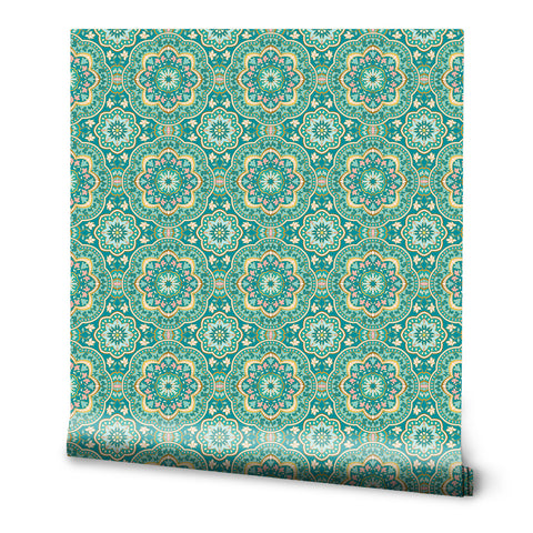 Turquoise Mandala Removable Wallpaper