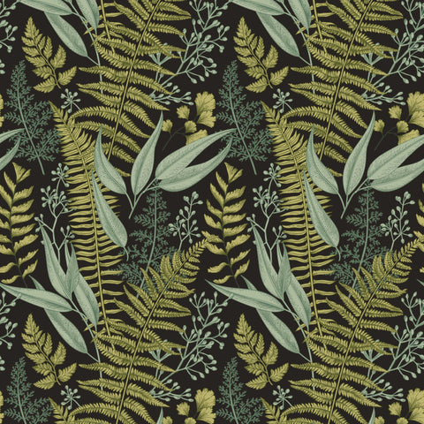 wallpaper featuring a vintage floral and nature design with green and brown colors.