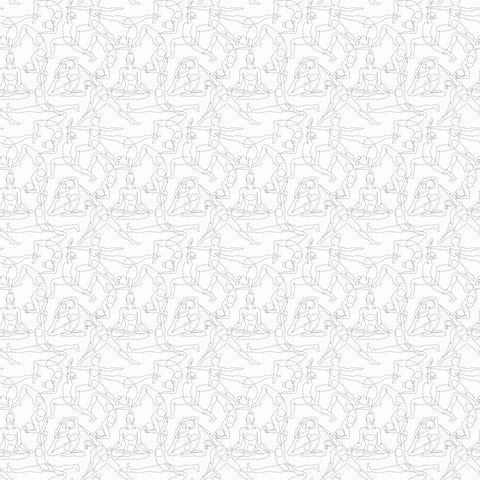 A patterned piece of removable wallpaper featuring line drawings of yoga poses.