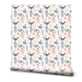 Kids wallpaper with watercolor sea animals including whales, dolphins, turtles, octopuses, jellyfish, seahorses, starfish, and coral on a white background