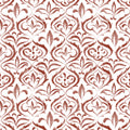 White wallpaper with red damask floral pattern in classic ornamental design