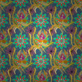 Colorful floral and paisley pattern on a blue background