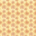 Wallpaper roll with repeating floral mandala pattern in warm orange and beige tones on a light yellow background