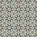 Wallpaper with kaleidoscope-inspired geometric pattern in beige, blue, and black star motifs