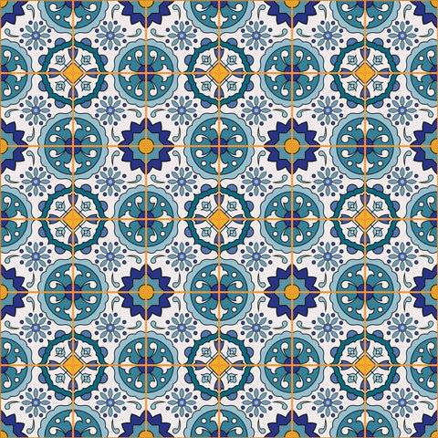 Middle Eastern Mosaic Removable Wallpaper - Teal, Blue, & Orange