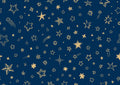 A section of wallpaper displaying a pattern with numerous golden stars of various sizes on a dark blue background.