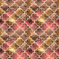 Moroccan tile wallpaper in copper, brown and red tones with textured geometric pattern