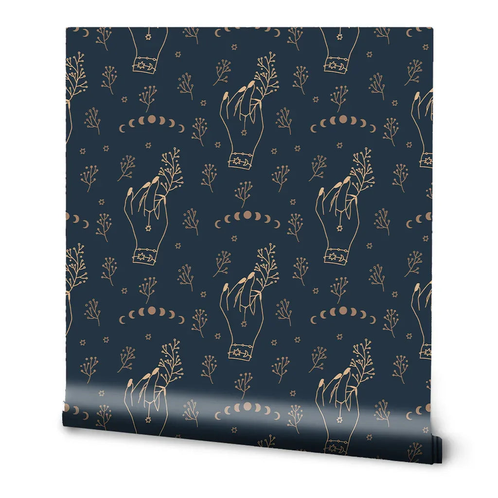 Nature's Delicate Hand Removable Wallpaper - Whimsical Dark Hand Art