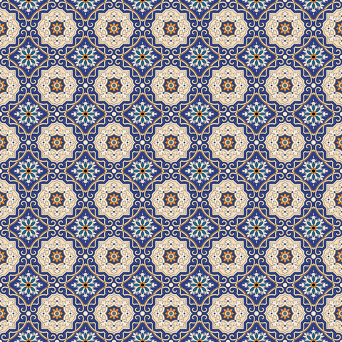 Ornamental Tiles Removable Wallpaper - Blue & Beige