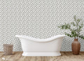 Removable wallpaper featuring a pattern of white swans on a gray background.

