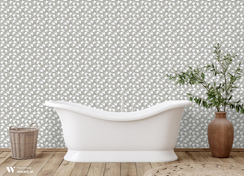 Removable wallpaper featuring a pattern of white swans on a gray background.

