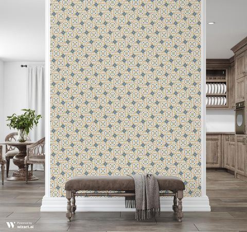 Moroccan Mosaic Removable Wallpaper - Gold & Blue