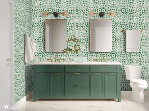 Zellige Removable Wallpaper - Green & white - Moroccan Tile Design