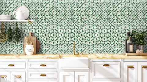 Zellige Removable Wallpaper - Green & white - Moroccan Tile Design