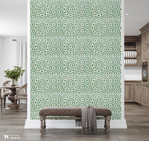 Zellige Removable Wallpaper - Green & white - Moroccan Tile Design