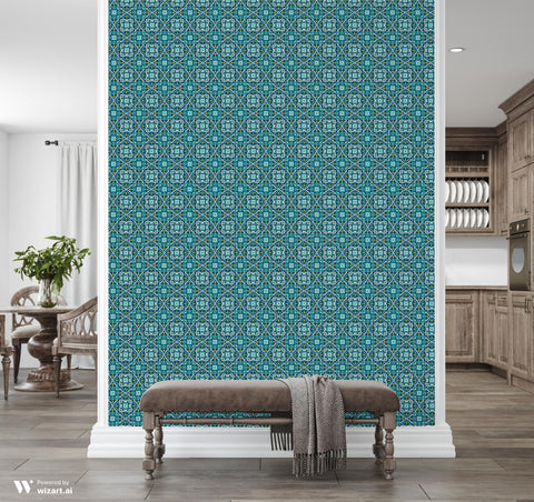 Silk Road Symmetry Removable Wallpaper - Teal