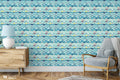 removable wallpaper with a under the sea theme, featuring various colorful sea creatures and boats on a blue background.