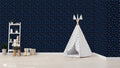Removable wallpaper featuring a space exploration theme with various celestial bodies on a dark background.
