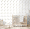 Removable wallpaper featuring a pattern of watercolor-style rabbits on a white background.

