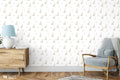 Removable wallpaper featuring a pattern of watercolor-style rabbits on a white background.

