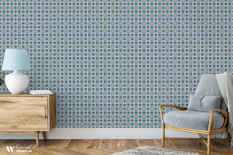 Middle Eastern Mosaic Removable Wallpaper - Teal, Blue, & Orange