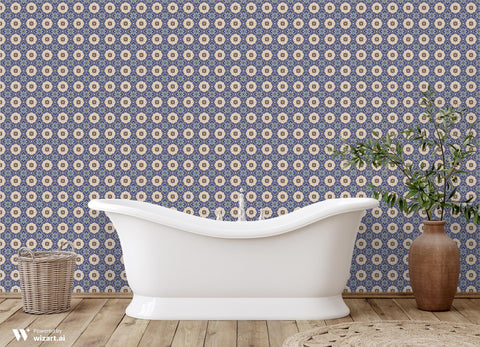 Ornamental Tiles Removable Wallpaper - Blue & Beige