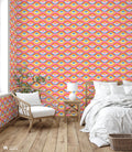 wallpaper with a colorful, psychedelic wave pattern.