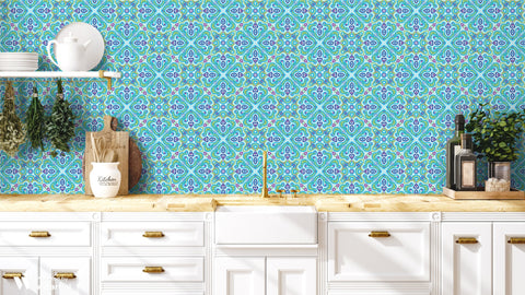 Mumbai Mosaic Removable Wallpaper - Rich blue