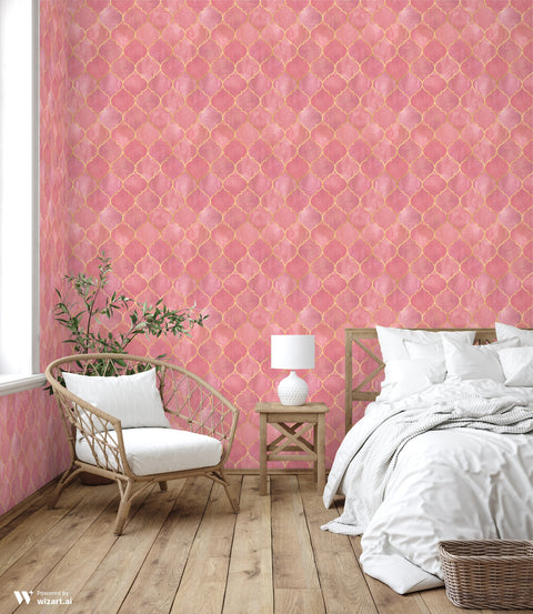 Vintage Moroccan Tile Removable Wallpaper - Pink