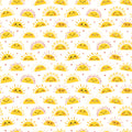 removable wallpaper with a pattern of smiling sun faces and hearts in yellow, orange, and white colors.
