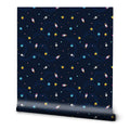 Removable wallpaper featuring a space exploration theme with various celestial bodies on a dark background.
