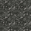 removable wallpaper with a sports-themed pattern, featuring doodles of a football, basketball, and other sports-related items on a black background.