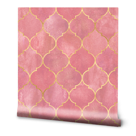 Vintage Moroccan Tile Removable Wallpaper - Pink