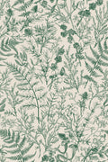 A wallpaper featuring a floral pattern with various green plants and flowers.